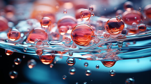 Abstract painting with macro water drops in neon color, splashes, for banners and flyers