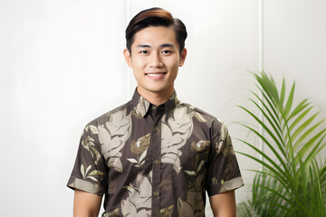 male receptionist smile wearing batik