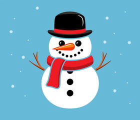 Snowman flat vector icon.Snowman with a red scarf .Cute snowman christmas character icon