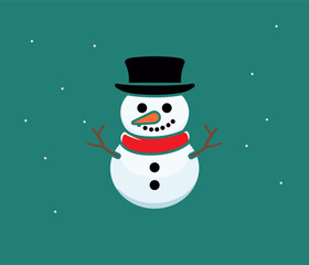 Snowman flat vector icon.Snowman with a red scarf .Cute snowman christmas character icon