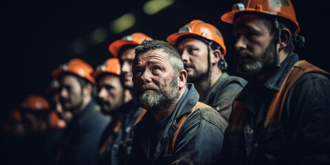 group of coal mine workers - obrazy, fototapety, plakaty