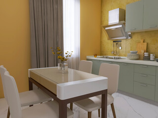 Kitchen interior 3d render, 3d illustration