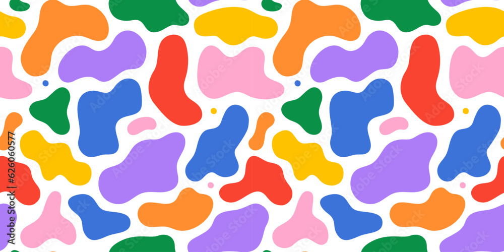 Poster colorful abstract organic shape print seamless pattern illustration in retro style. trendy primary c