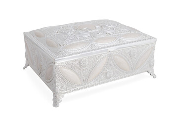 Antique silver box isolated on white background, clipping path included.