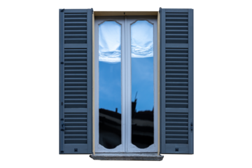 traditional grey windows with blue shutters, italy, isolated, transparent background, png