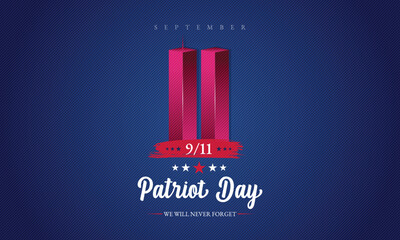 Remembering September 9 11. Patriot Day. September 11. Never Forget USA 9/11. Twin Towers On American Flag. World Trade Center Nine Eleven. Vector Design Template With Red, White And Blue Colour