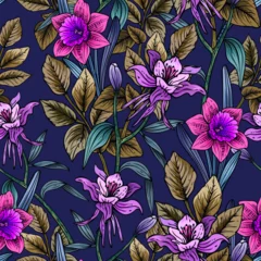 Möbelaufkleber Hand drawn elegant colorful seamless pattern with botanical floral design illustration © floralpro