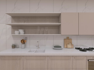 Kitchen interior 3d render, 3d illustration
