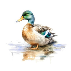 Watercolor mallard duck. Generative Ai