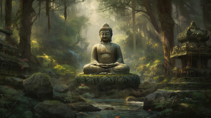 Buddha statue - Created with Generative AI Technology - obrazy, fototapety, plakaty