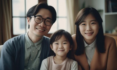 Family of three sitting together at home