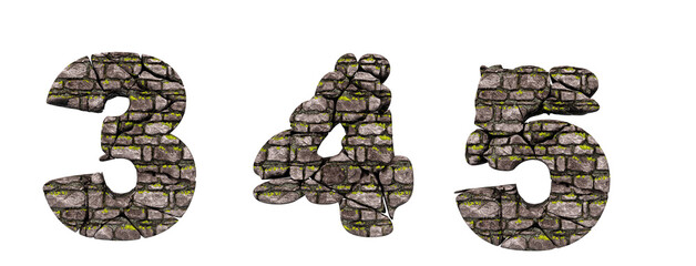 Stone numbers and bricks with sprouting plants.