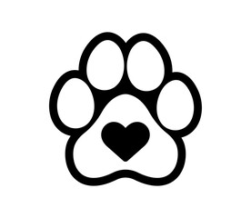 Paw icon with heart. Dog, cat paw icon. Zoo, vet logo element. Paw print vector symbol. - obrazy, fototapety, plakaty