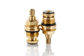 Brass tradition Faucet Cartridge. Swivel bronze bush for household plumbing isolated on white.