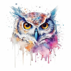 Watercolor owl . Generative Ai