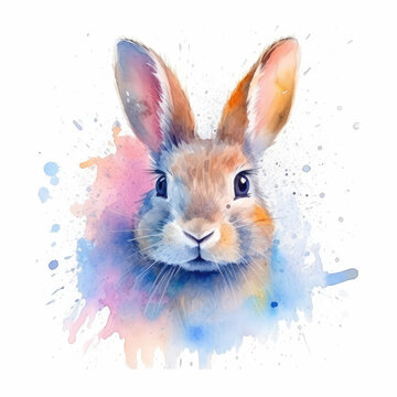 Watercolor rabbit . Generative Ai