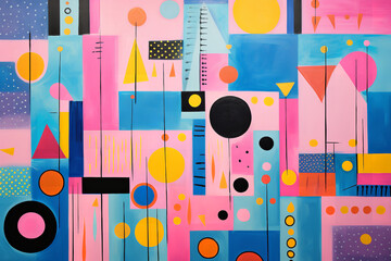 Playful and whimsical geometric pattern. Modern style. Acrylic paint on canvas