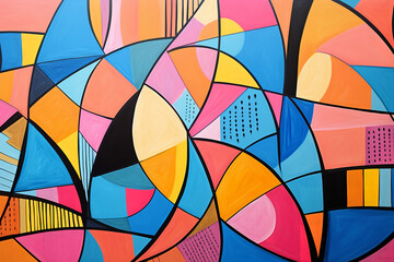 Playful and whimsical geometric pattern. Modern style. Acrylic paint on canvas