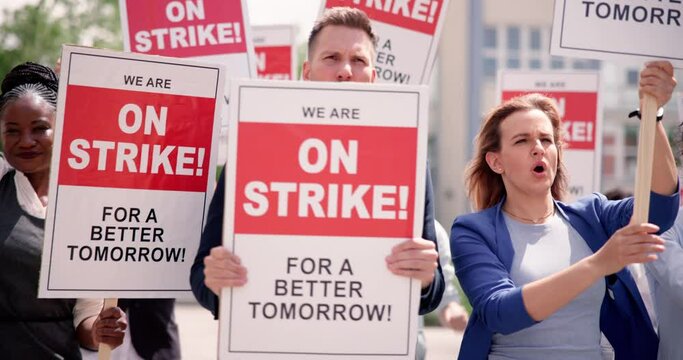 Workers Strike Demonstration In City. Labor Union March