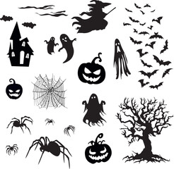 Halloween silhouettes vector set isolated on white background. - 626072734