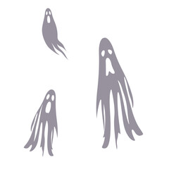 Spooky ghosts flying vector illustration.