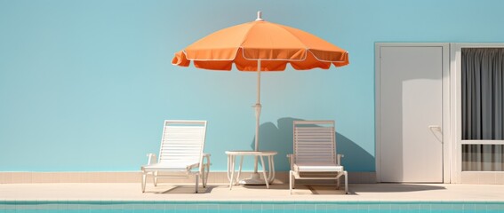 Fototapeta premium Hotel summer pool. Illustration AI Generative