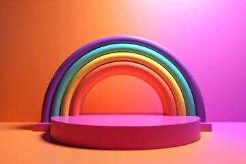 Rainbow pedestal podium for the product display, subtle gradient background presentation