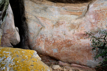 ancient petroglyphs painted by bushmen thousands of years ago in Zimbabwe, Africa