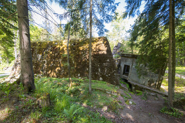 Ketrzyn, Gierloz, Poland - May 31, 2023: Destroyed bunker complex in a forest in Poland as part of Adolf Hitler's former command bunker complex Wolfsschanze