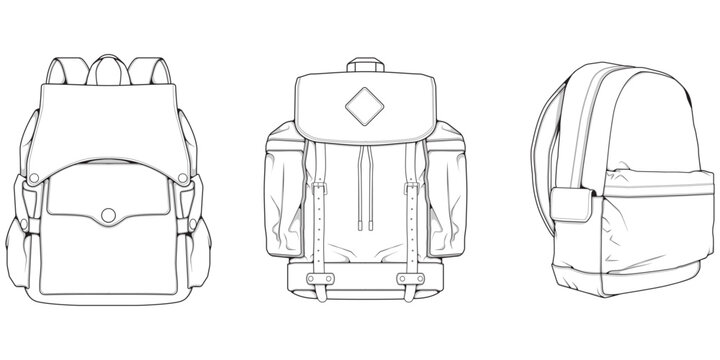 Hand drawn Vector Set of Backpacks. Cartoon Casual Backpack, cool backpack sketch . Backpacks Vector illustration.