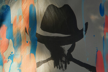 Cowboy hat painting with abstract double exposure for modern western art. - obrazy, fototapety, plakaty