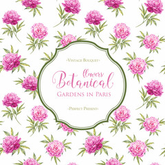 Pink floral seamless pattern. Watercolor peony.