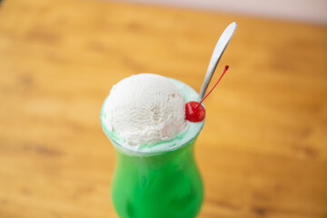 cream-soda, japanese style melon flavored soda with ice cream