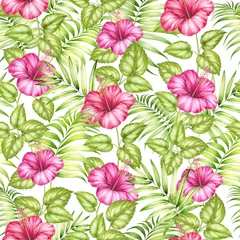 Fotobehang Tropische planten Tropical seamless pattern. Watercolor flowers