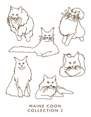 Maine Coon Cat Illustrations Outlines! Collection 2