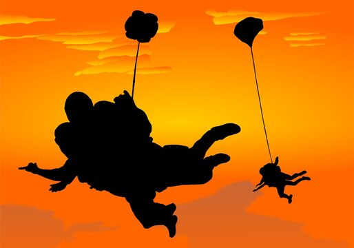 paracaidista, paracaidismo, vector, silueta, cielo