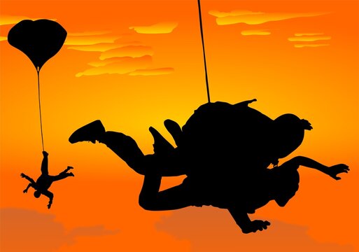 paracaidista, paracaidismo, vector, silueta, cielo