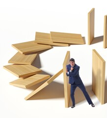 Businessman in domino effect concept