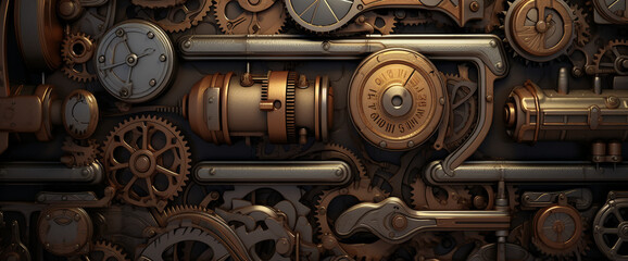 Steampunk intricate clockwork mechanism background. Generative AI