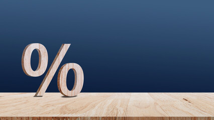 Close-up of percent sign leaning on wooden table, Percentage Sign And Discount Rate. Accountant VAT...