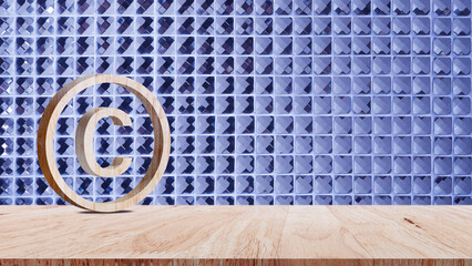 Copyright concept, author rights and patented intellectual property, Copyright Symbol Protection Sign on wooden table. Register Trademark and Logo