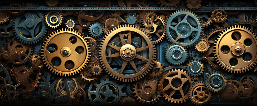 Steampunk intricate clockwork mechanism background.