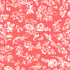 White Ornamental Pattern on a Salmon Pink Background