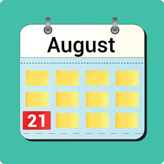 calendar vector drawing, date August 21 on the page