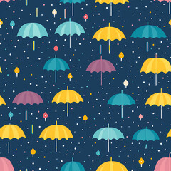 Raindrops and umbrellas flat design seamless pattern