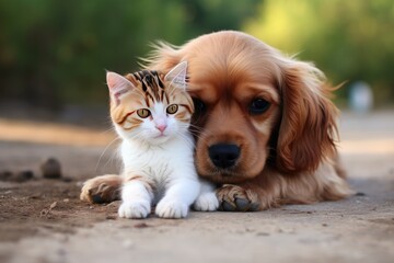 little kitten and puppy. ai generative