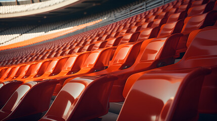 Fototapeta premium Rows of seats in a sports stadium in shades of red
