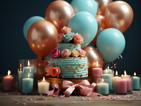 Birthday Cake Wedding Cake Baby Shower Bridal Shower Special Occasion Balloons Decoration Candles Celebration Generative AI