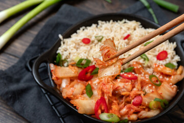traditional Korean food Kimchee or kimchi cabbage with rice, fermented food
