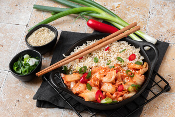 traditional Korean food Kimchee or kimchi cabbage with rice, fermented food
